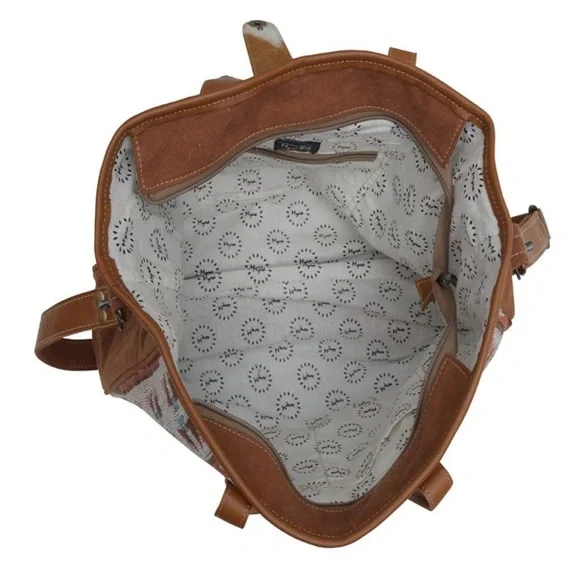 Myra Bag Tori Tote Aztec Native Weave Hair Hide Brown Canvas Tote NWT - Picture 3 of 16